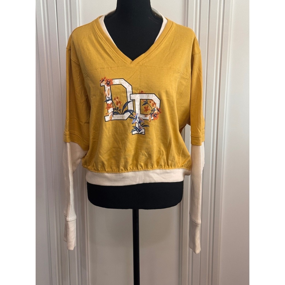 Anthropologie Yellow Floral DP Varsity Thermal Layered Top - Picture 2 of 7